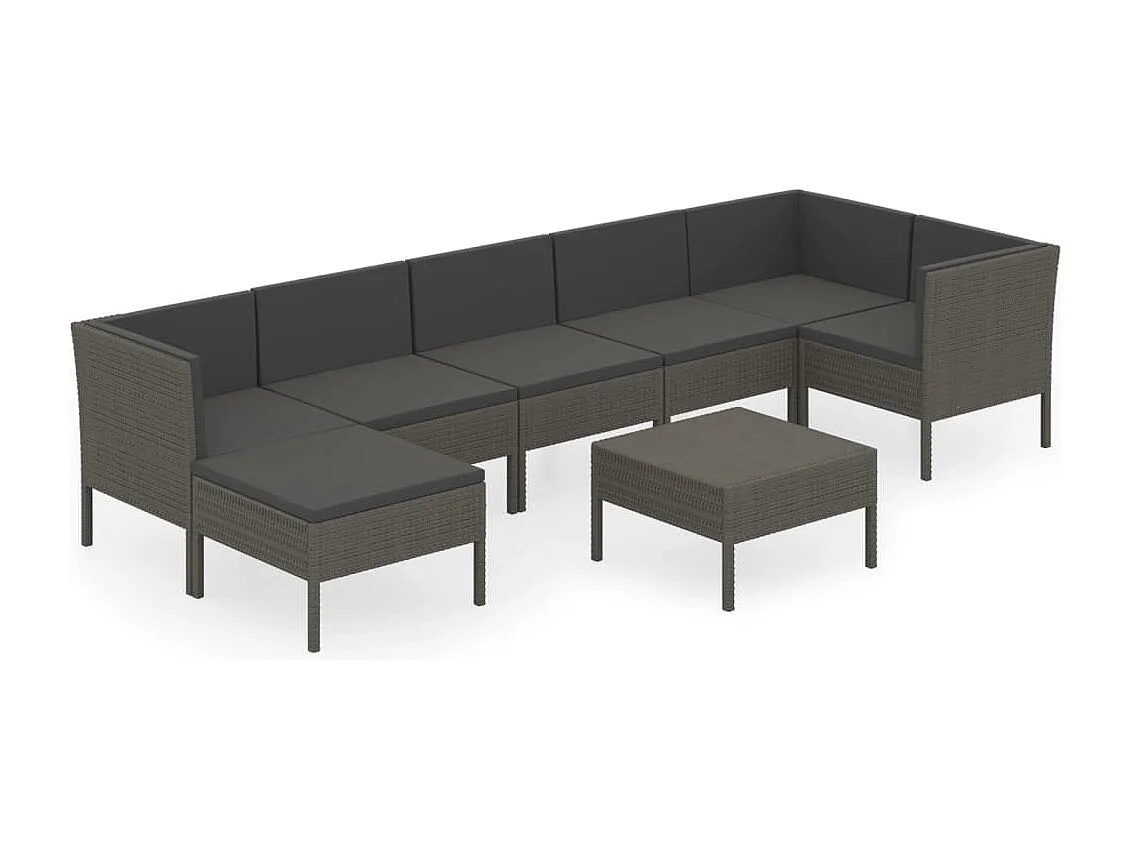 Salon de jardin 8 pcs avec coussins résine tressée gris