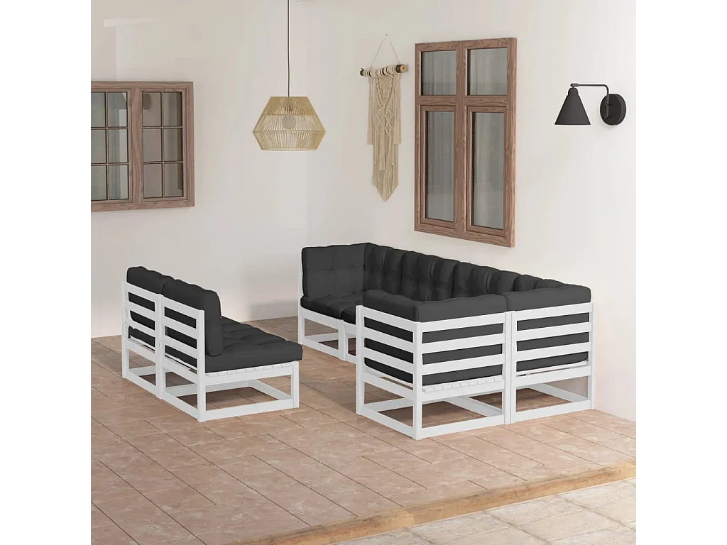Salon de jardin 7 pcs avec coussins Bois de pin massif
