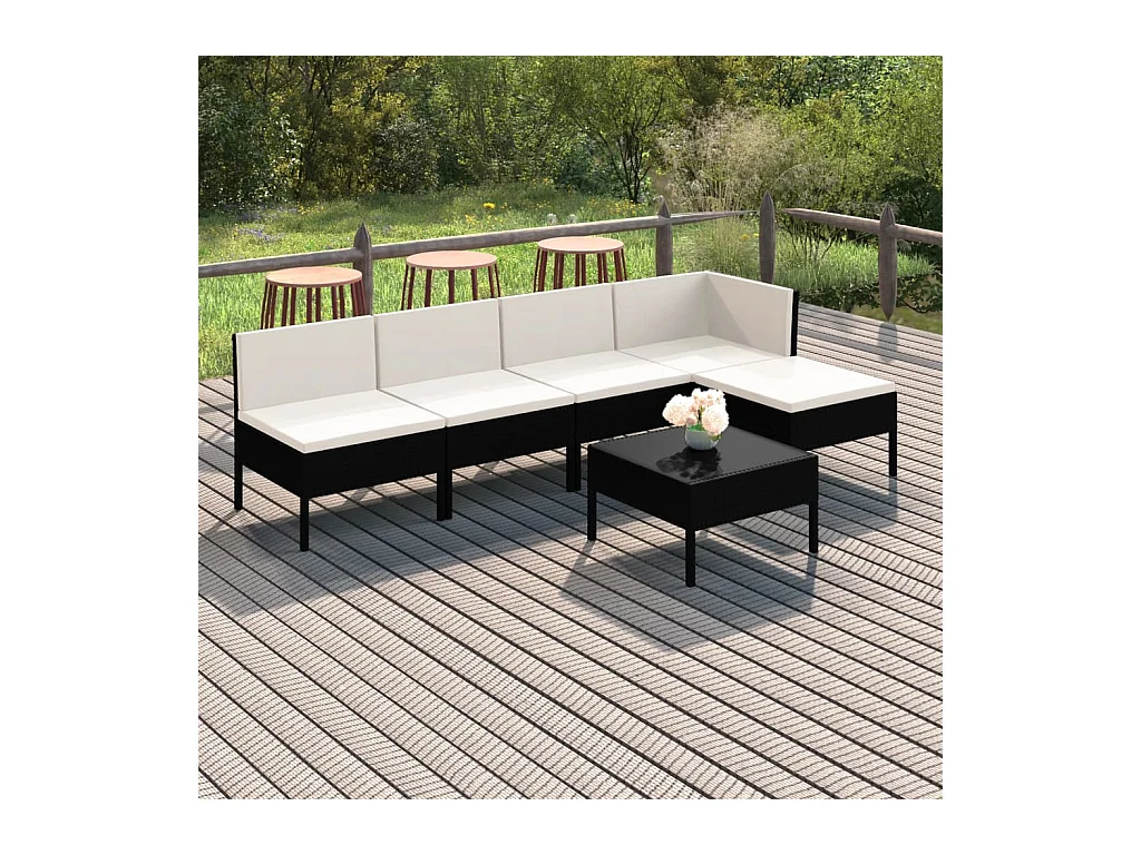 Set Divani da Giardino 6 pz con Cuscini in Polyrattan Nero