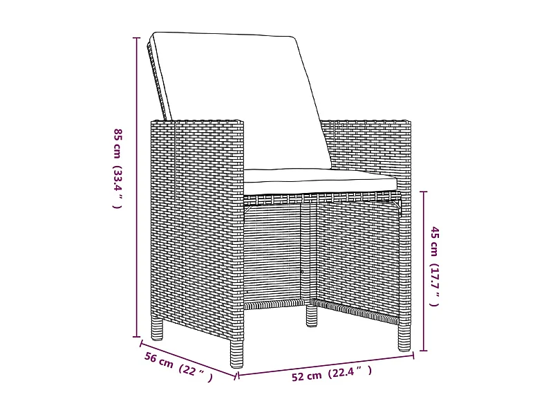 9-tlg. Garten-Essgruppe mit Kissen Poly Rattan Braun