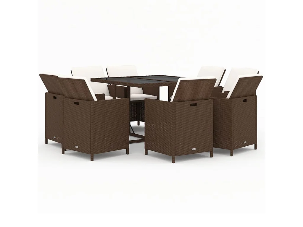 9-tlg. Garten-Essgruppe mit Kissen Poly Rattan Braun