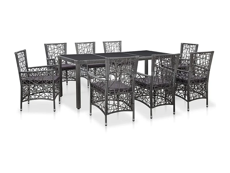 9-tlg. Garten-Essgruppe Poly Rattan Grau