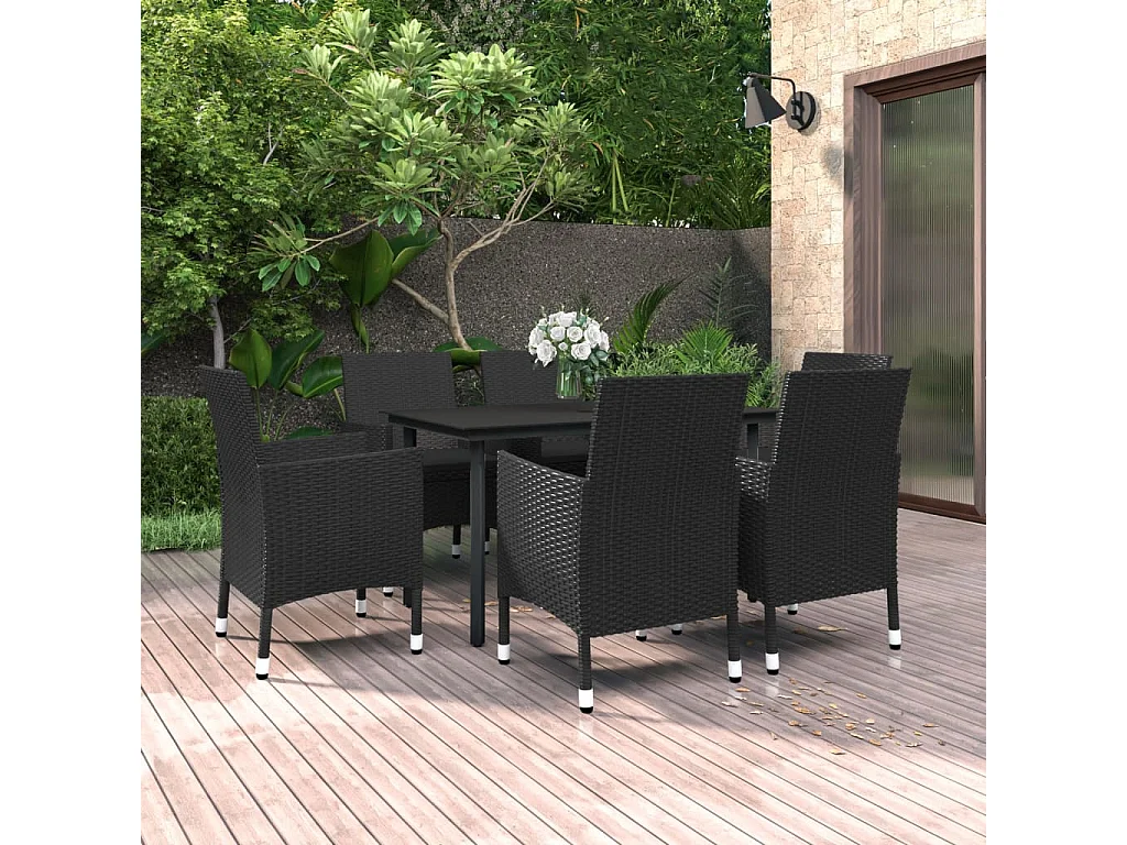 7-delige Tuinset met kussens poly rattan en glas