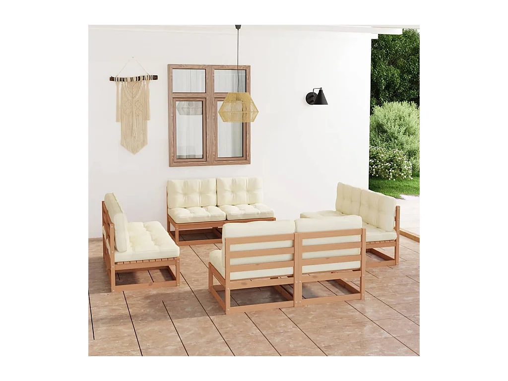8-delige Loungeset met kussens massief grenenhout