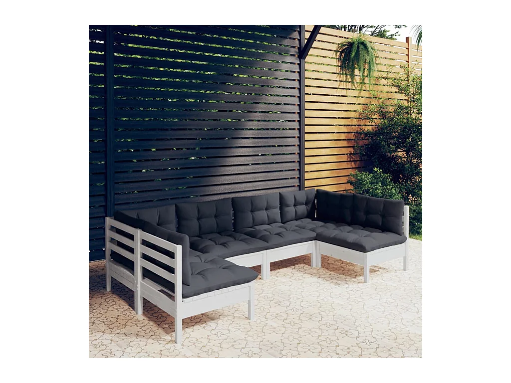 6-tlg. Garten-Lounge-Set mit Kissen Weiß Kiefer Massivholz