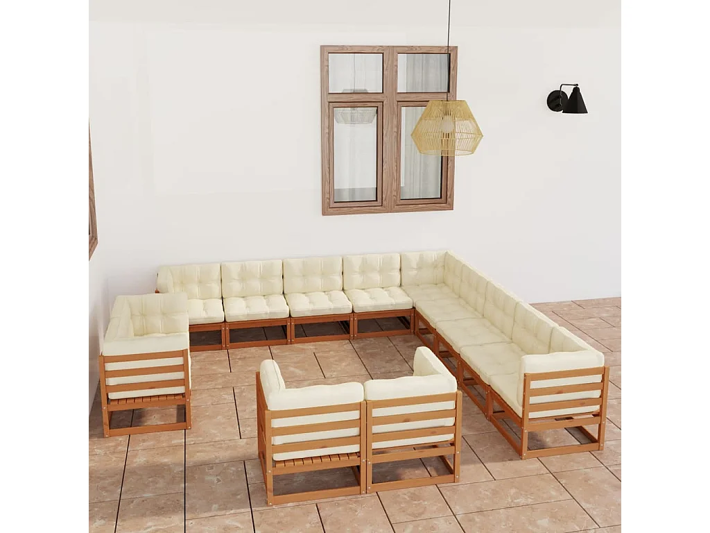 13-tlg. Garten-Lounge-Set mit Kissen Honigbraun Massivholz