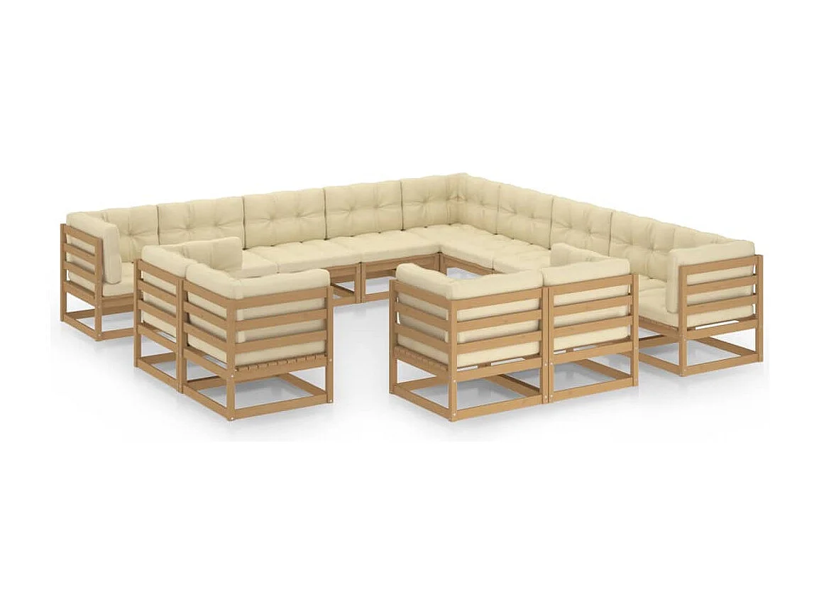13-tlg. Garten-Lounge-Set mit Kissen Honigbraun Massivholz
