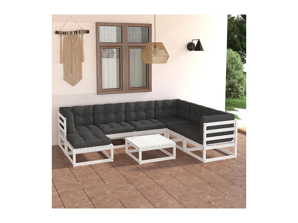 Set Salotto Giardino 8 pz Cuscini Antracite Legno Massello Pino