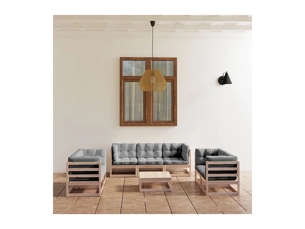 Set Divani da Giardino 8 pz con Cuscini Legno Massello di Pino
