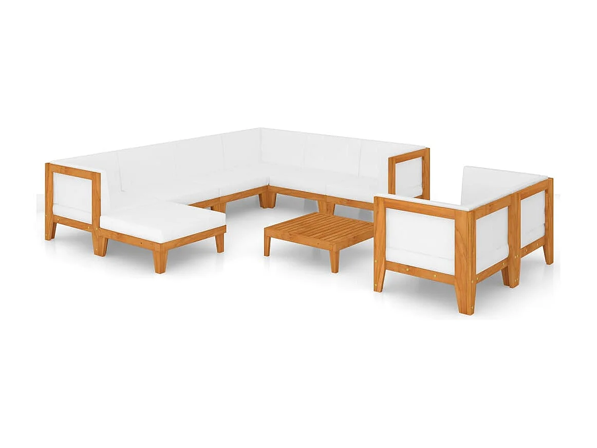 Salon de jardin 10 pcs avec coussins bois d'acacia solide
