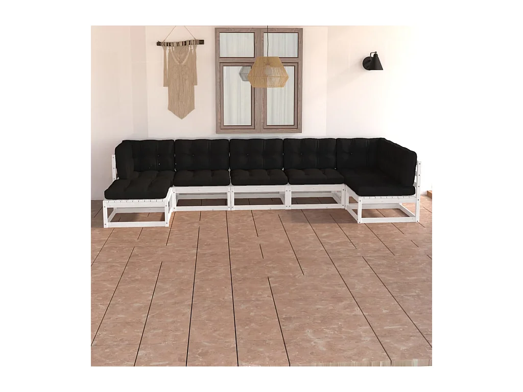 7-delige Loungeset met kussens massief grenenhout