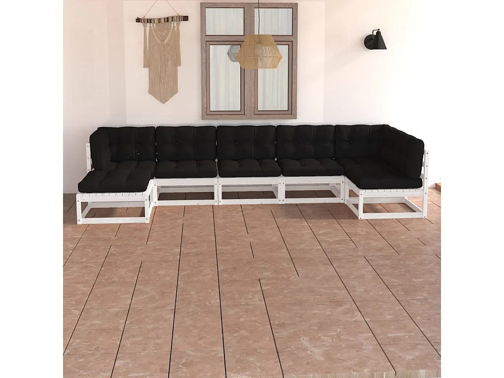 7 pcs conjunto lounge de jardim c/ almofadões pinho maciço