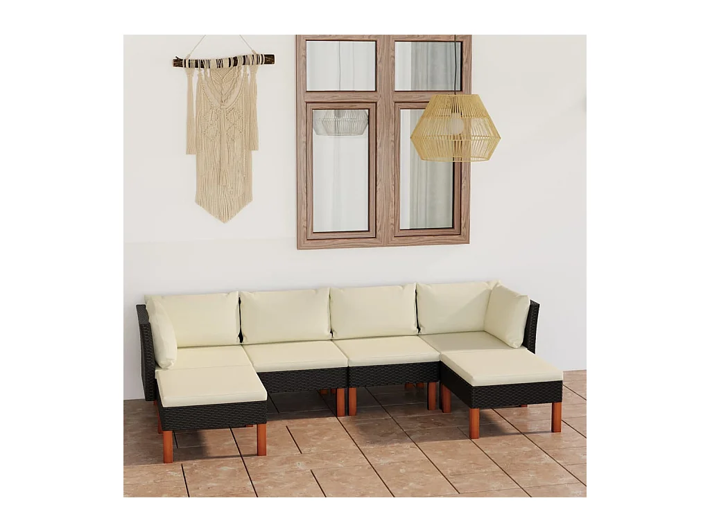Set Divani da Giardino 6 pz con Cuscini in Polyrattan Nero
