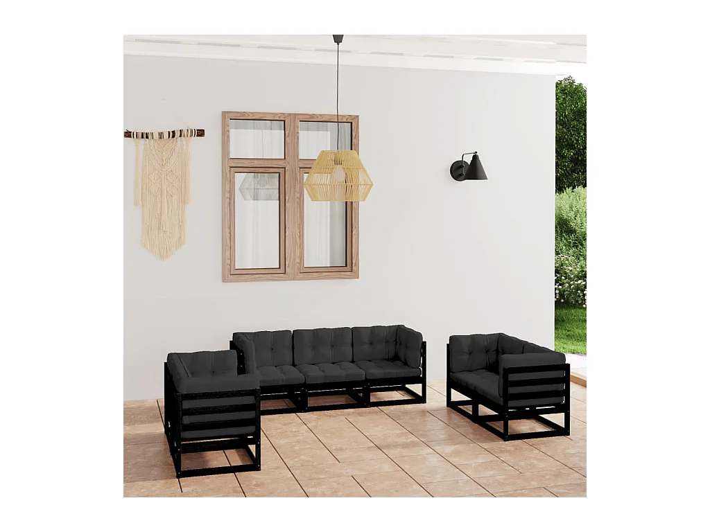 Set Divani da Giardino 7 pz con Cuscini Legno Massello di Pino