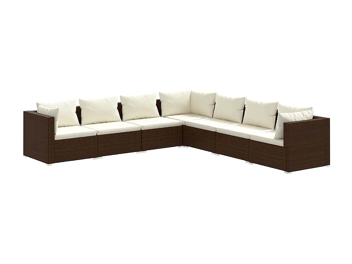 Set muebles de jardín 7 piezas y cojines ratán sintético marrón