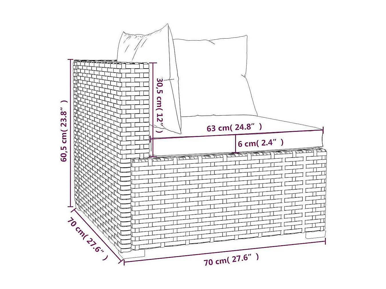 Set muebles de jardín 7 piezas y cojines ratán sintético marrón