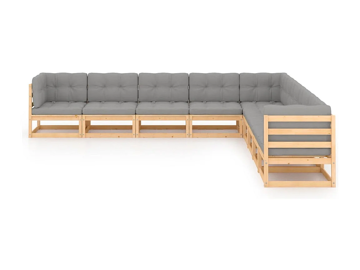 9-tlg. Garten-Lounge-Set mit Kissen Massivholz Kiefer