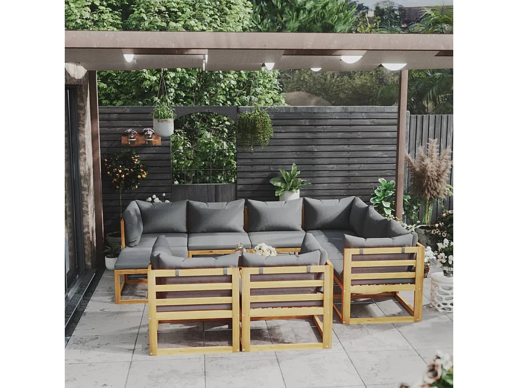 Salon de jardin 10 pcs avec coussin Bois d'acacia solide