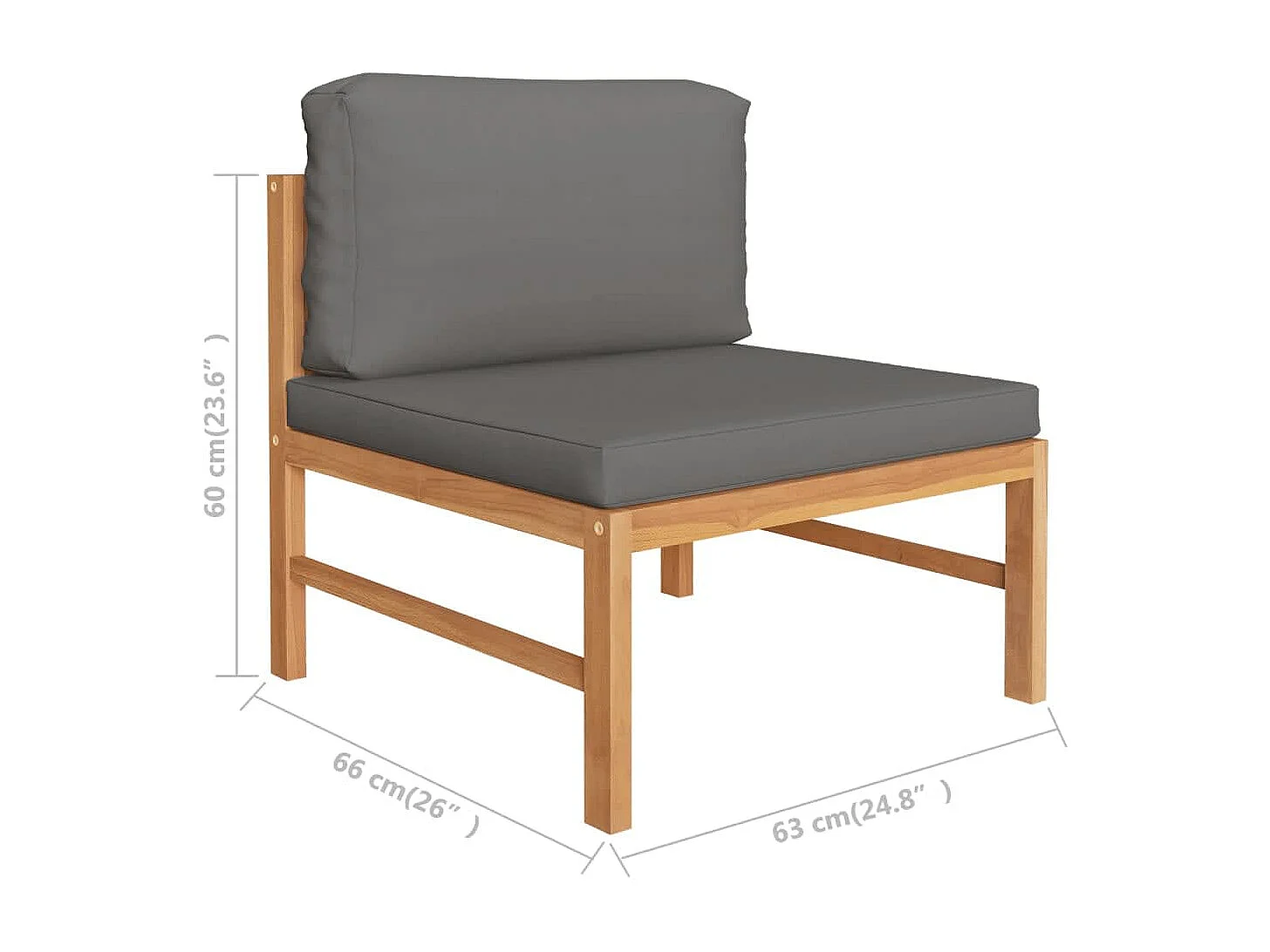 Salon de jardin 6 pcs avec coussins gris Bois de teck solide