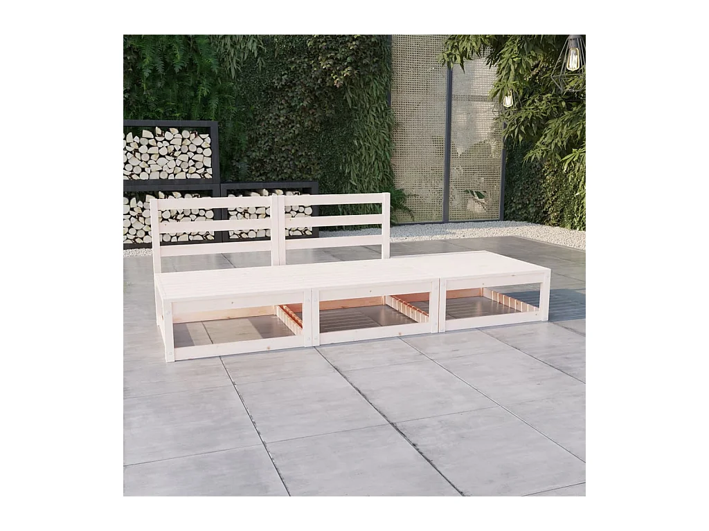 3-tlg. Garten-Lounge-Set Weiß Massivholz Kiefer