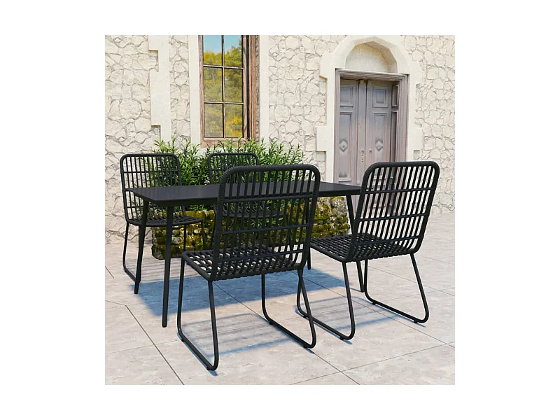 Ensemble à manger d'extérieur 5 pcs résine tressée et verre