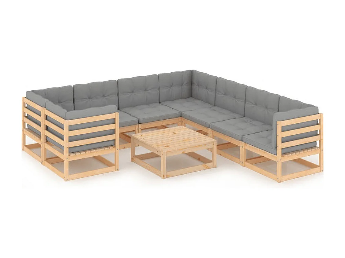 9-tlg. Garten-Lounge-Set mit Kissen Massivholz Kiefer