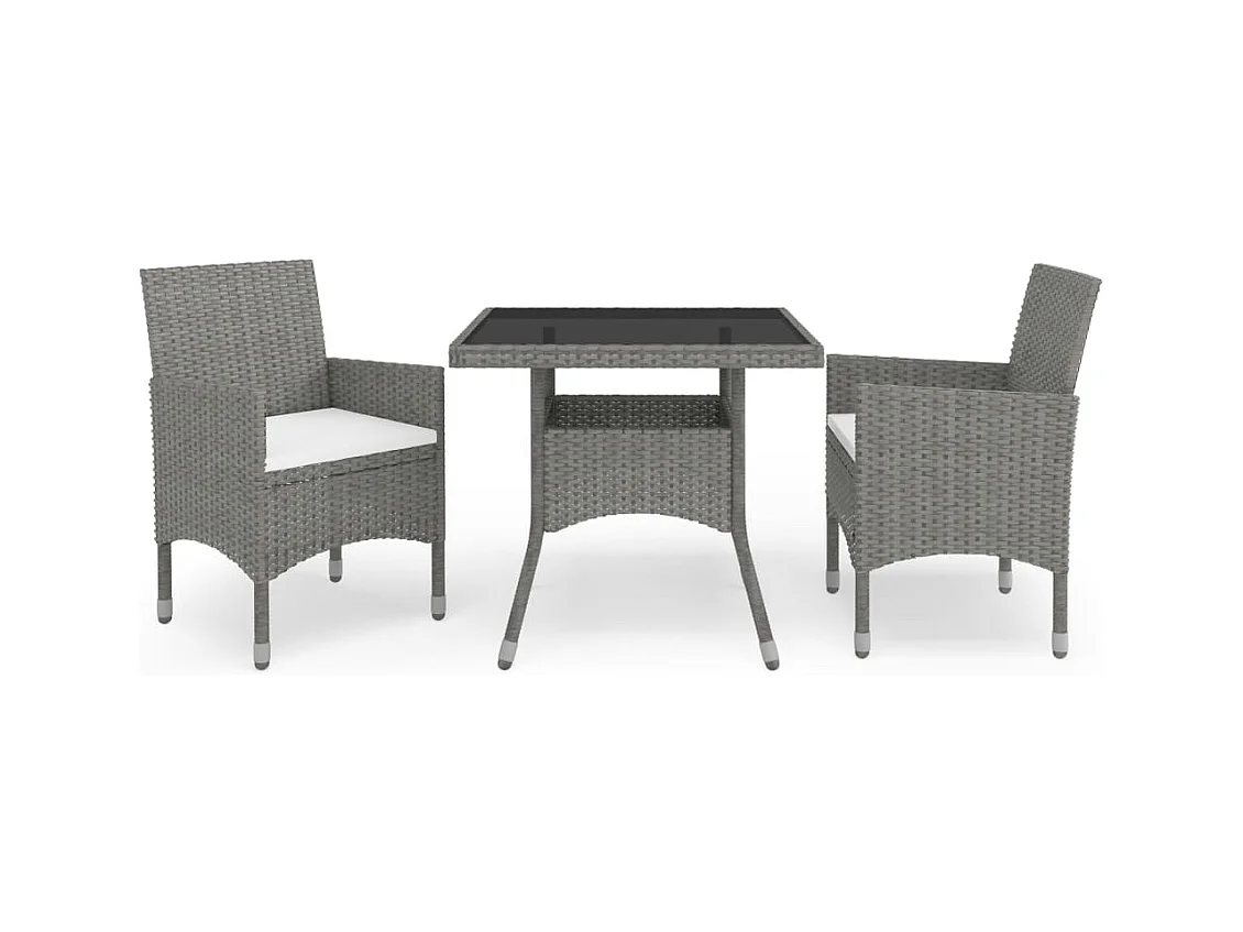 Ensemble à manger de jardin 3 pcs Gris Résine tressée et verre