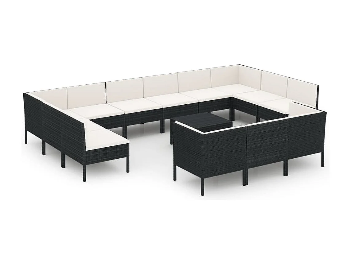Salon de jardin 14 pcs avec coussins Résine tressée Noir