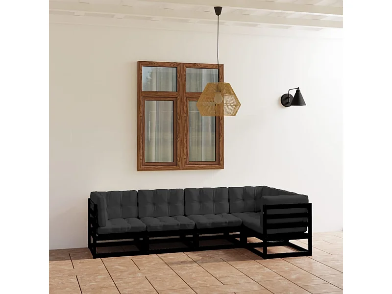 Set Divani da Giardino 5 pz con Cuscini Legno Massello di Pino