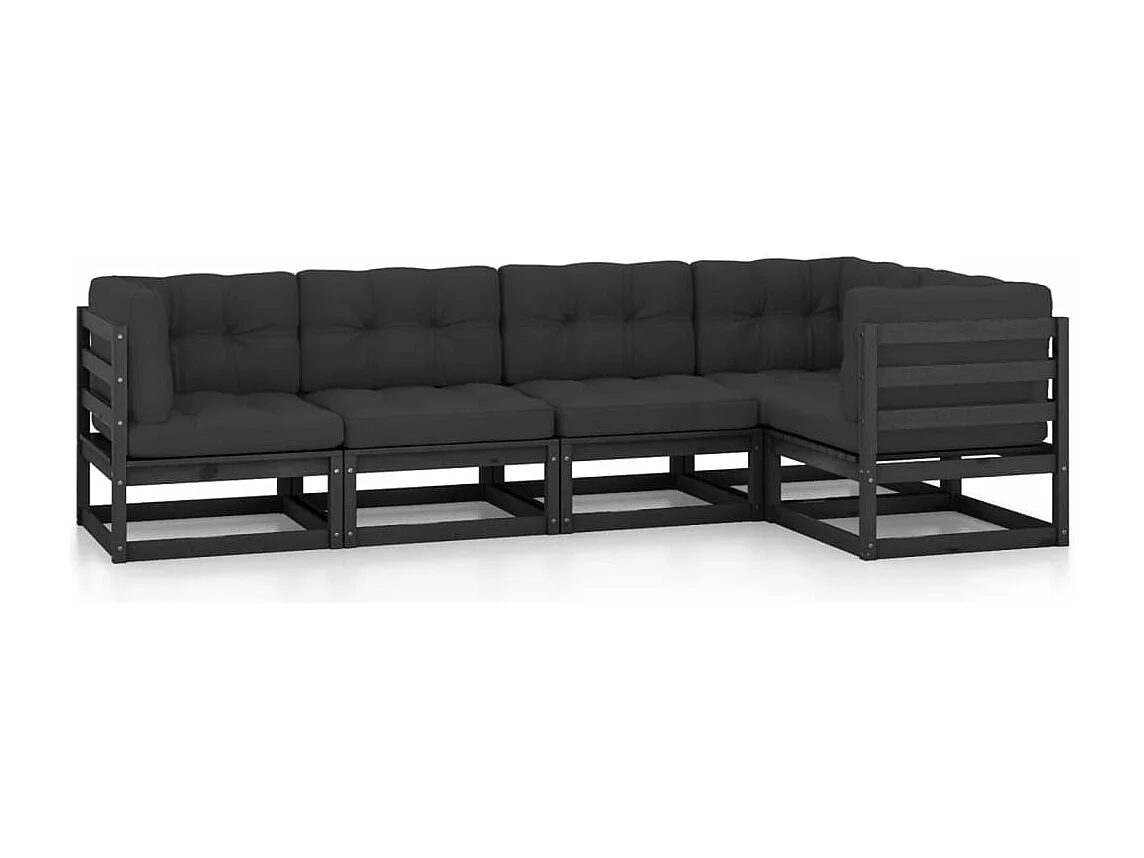 5-delige Loungeset met kussens massief grenenhout