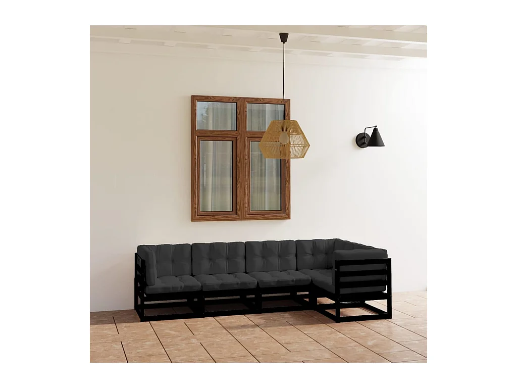 5-delige Loungeset met kussens massief grenenhout