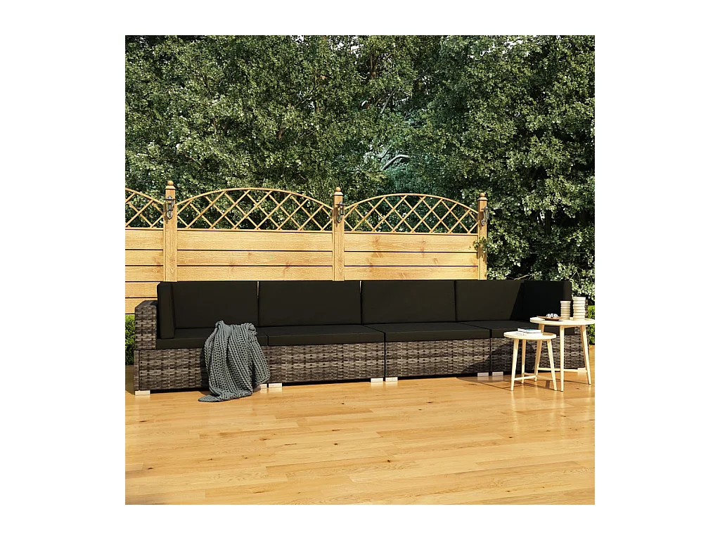 Salon de jardin 4 pcs avec coussins résine tressée gris
