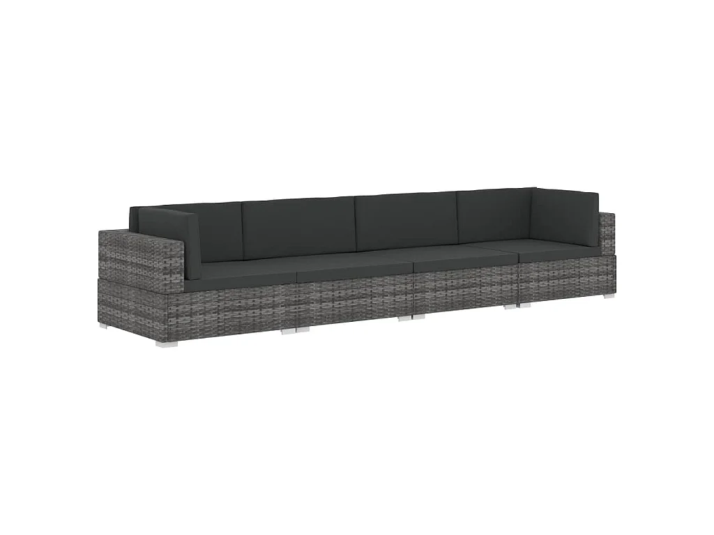 Set Divani da Giardino 4 pz con Cuscini in Polyrattan Grigio