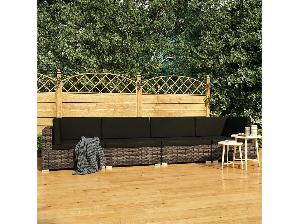 Set Divani da Giardino 4 pz con Cuscini in Polyrattan Grigio