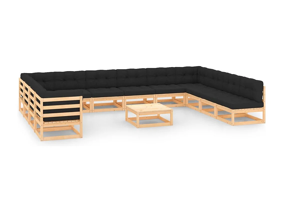 Salon de jardin 13 pcs avec coussins anthracite Pin massif
