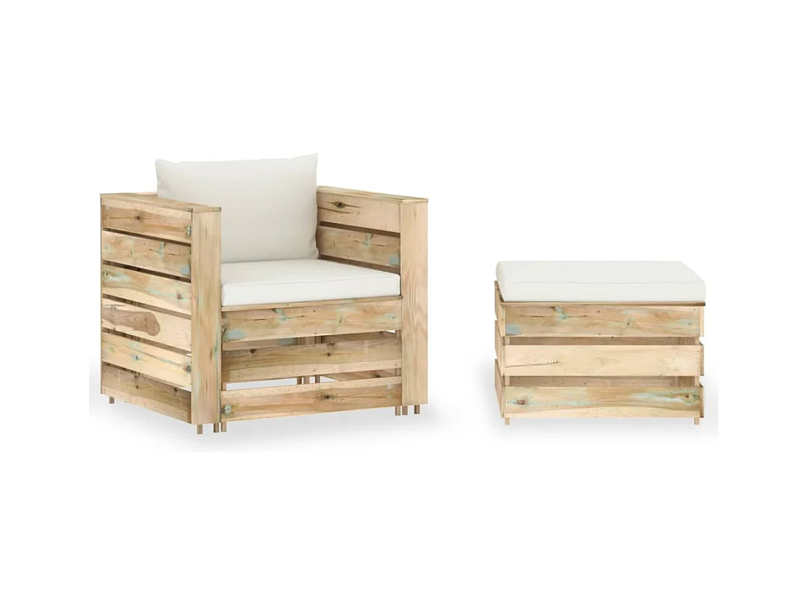 Salon de jardin 2 pcs avec coussins vert bois imprégné