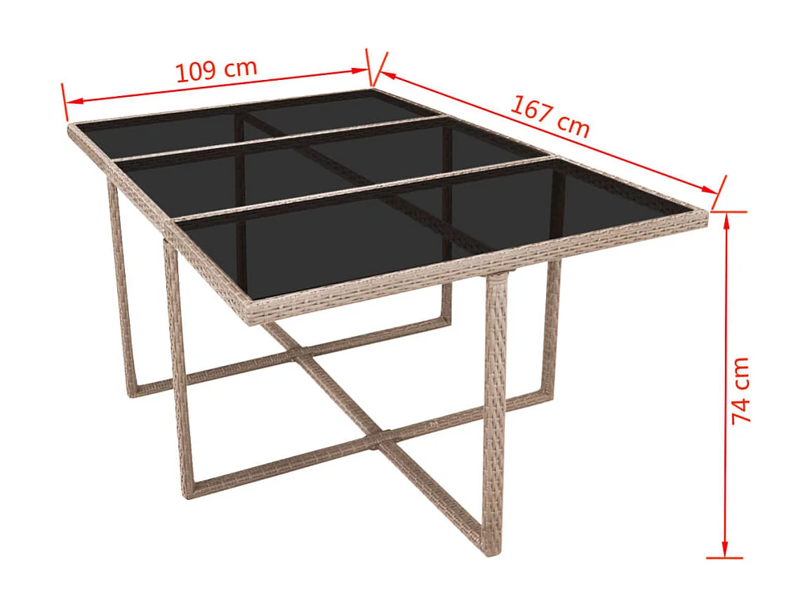 11-tlg. Garten-Essgruppe mit Auflagen Poly Rattan Beige