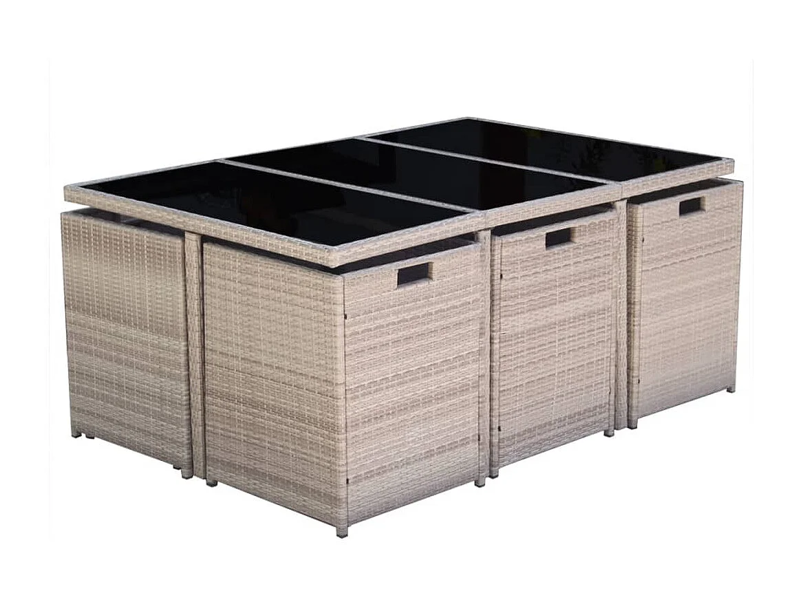 11-tlg. Garten-Essgruppe mit Auflagen Poly Rattan Beige