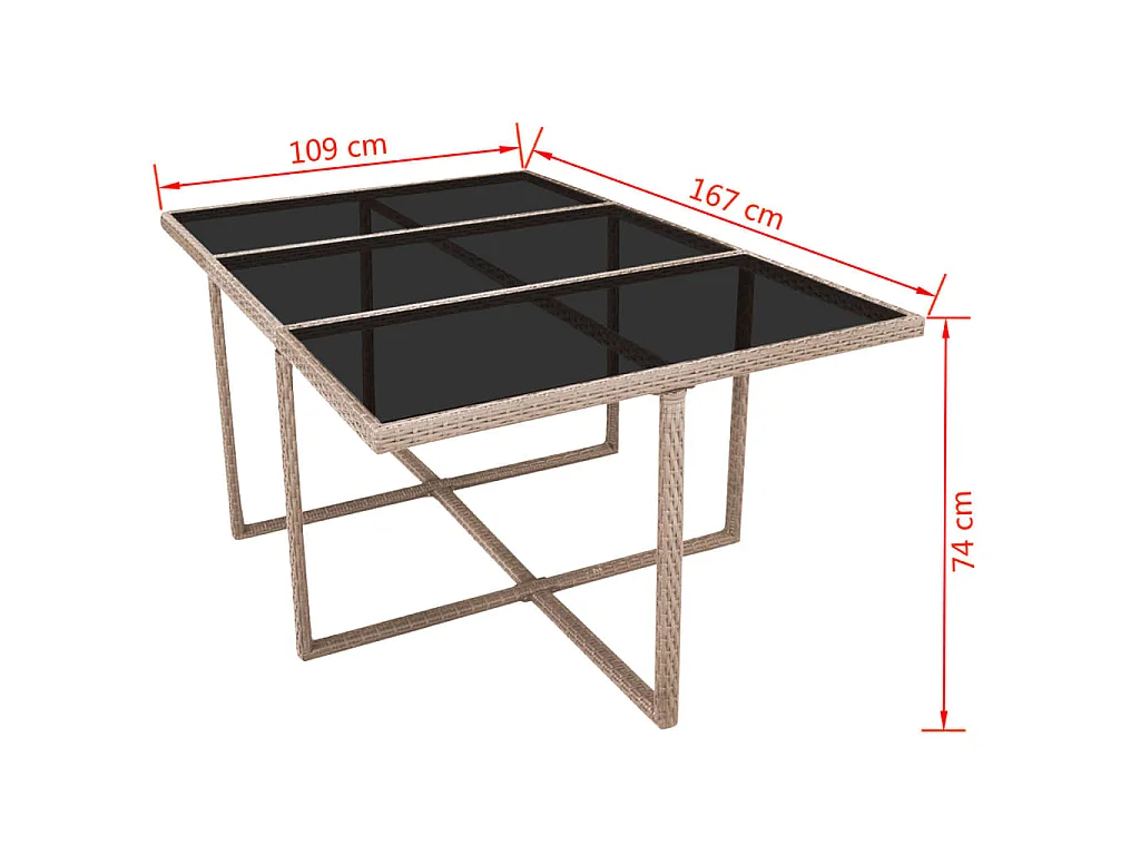 11-tlg. Garten-Essgruppe mit Auflagen Poly Rattan Beige