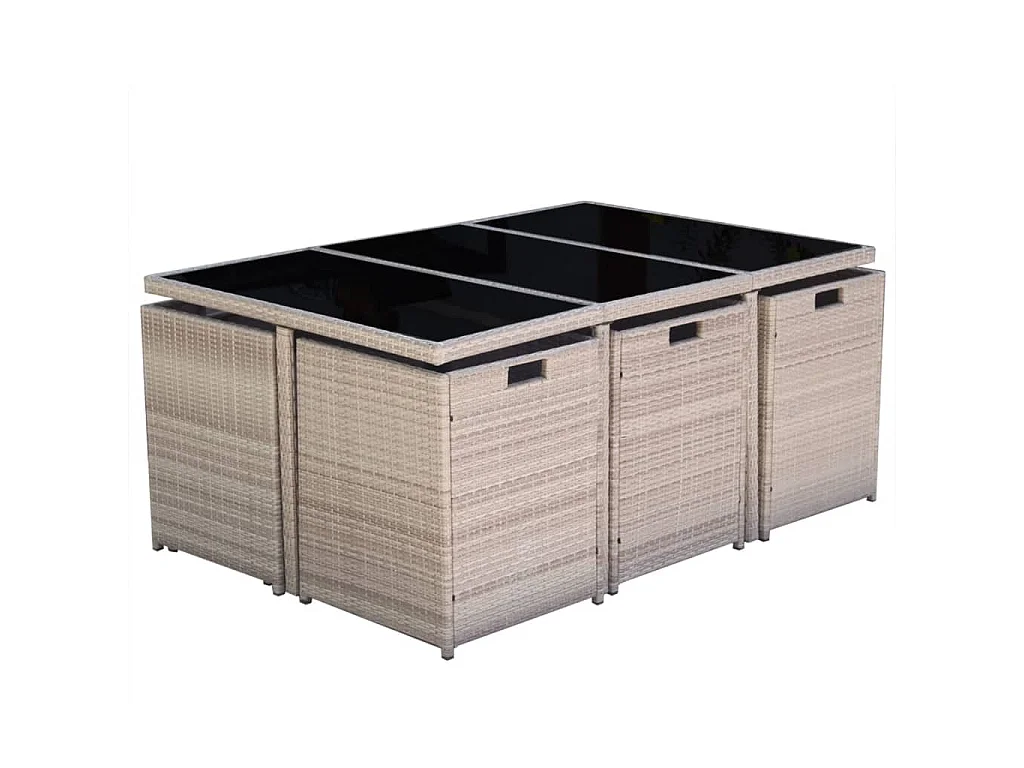 11-tlg. Garten-Essgruppe mit Auflagen Poly Rattan Beige