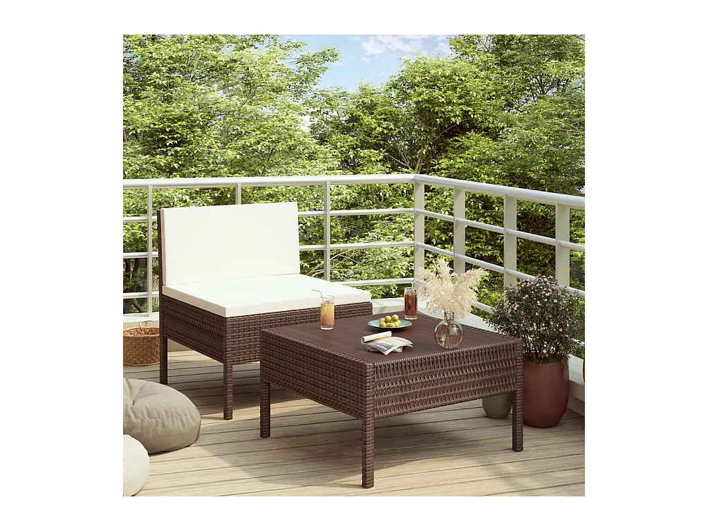 Salon de jardin 2 pcs avec coussins Résine tressée Marron