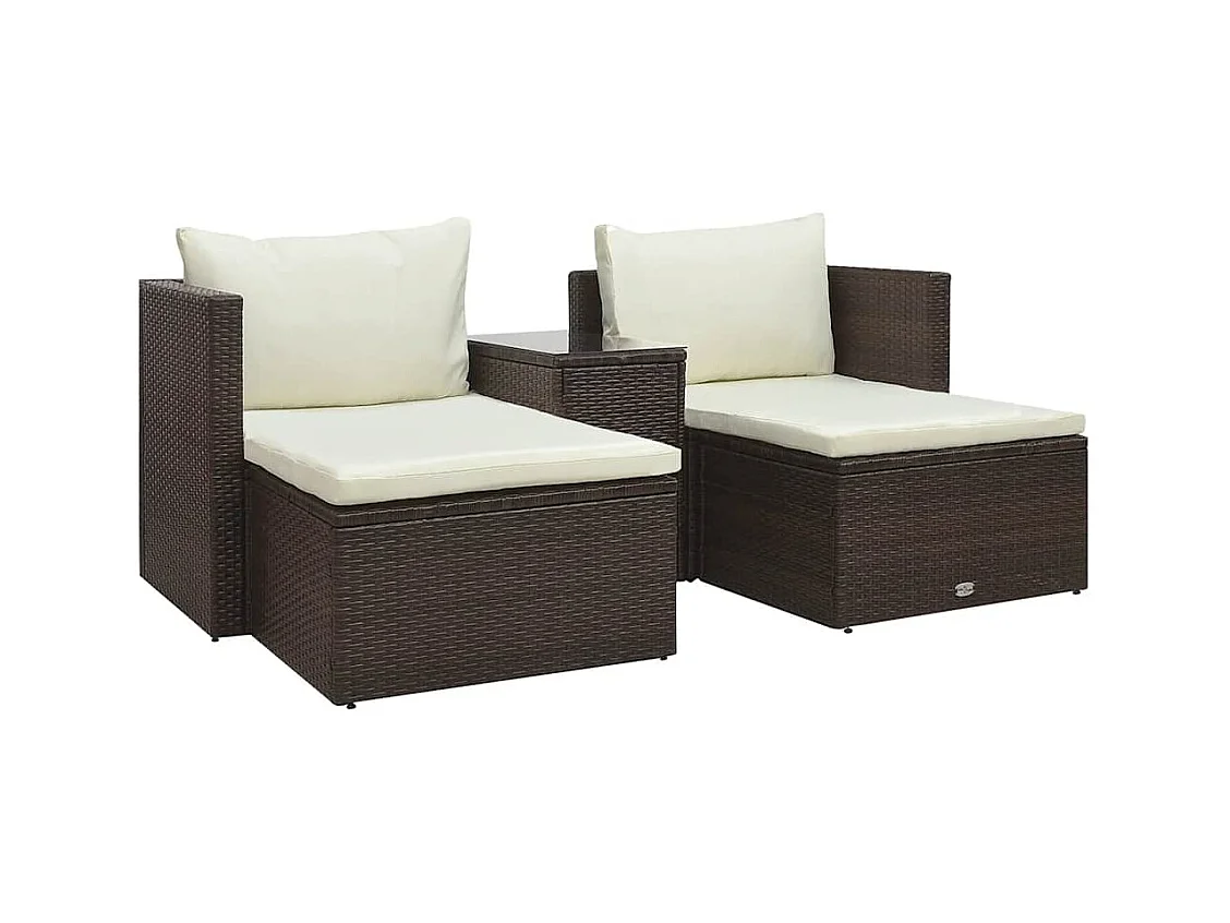 Set Divani da Giardino 5 pz con Cuscini in Polyrattan Marrone