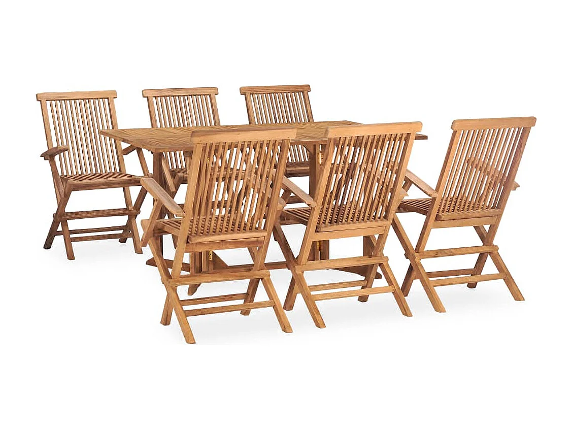 7 pcs conjunto jantar dobrável p/ exterior madeira teca maciça