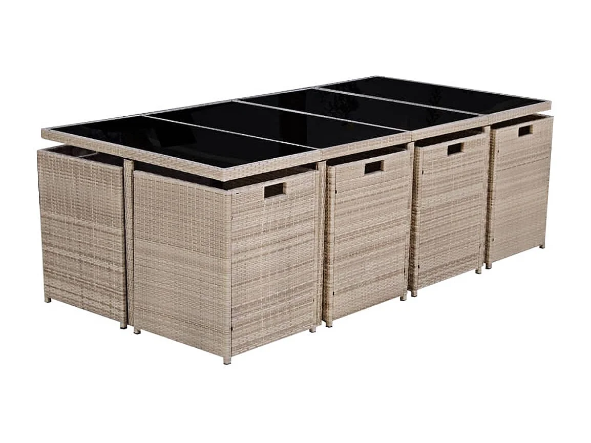 Set da Pranzo da Giardino 13 pz con Cuscini in Polyrattan Beige