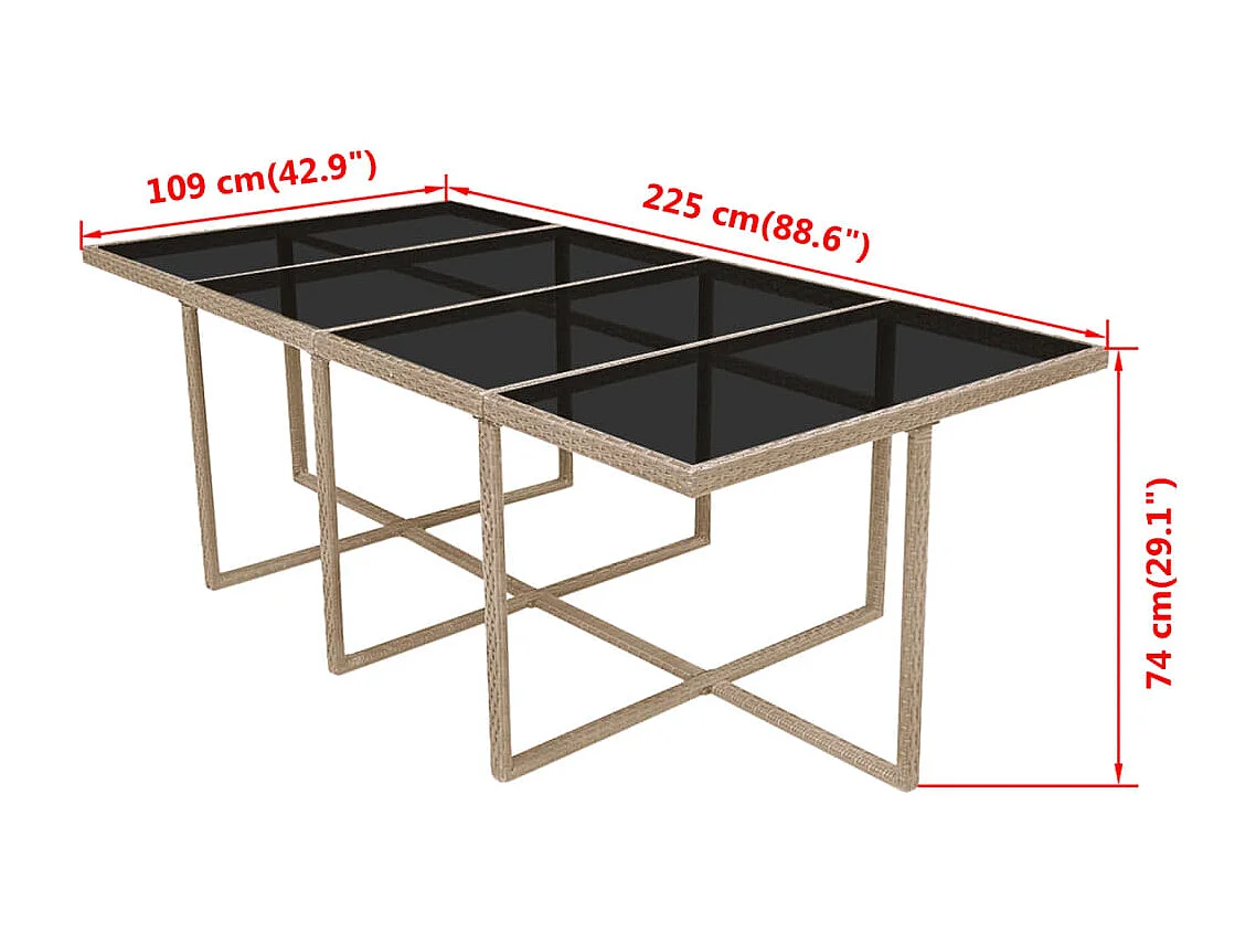 Set da Pranzo da Giardino 13 pz con Cuscini in Polyrattan Beige
