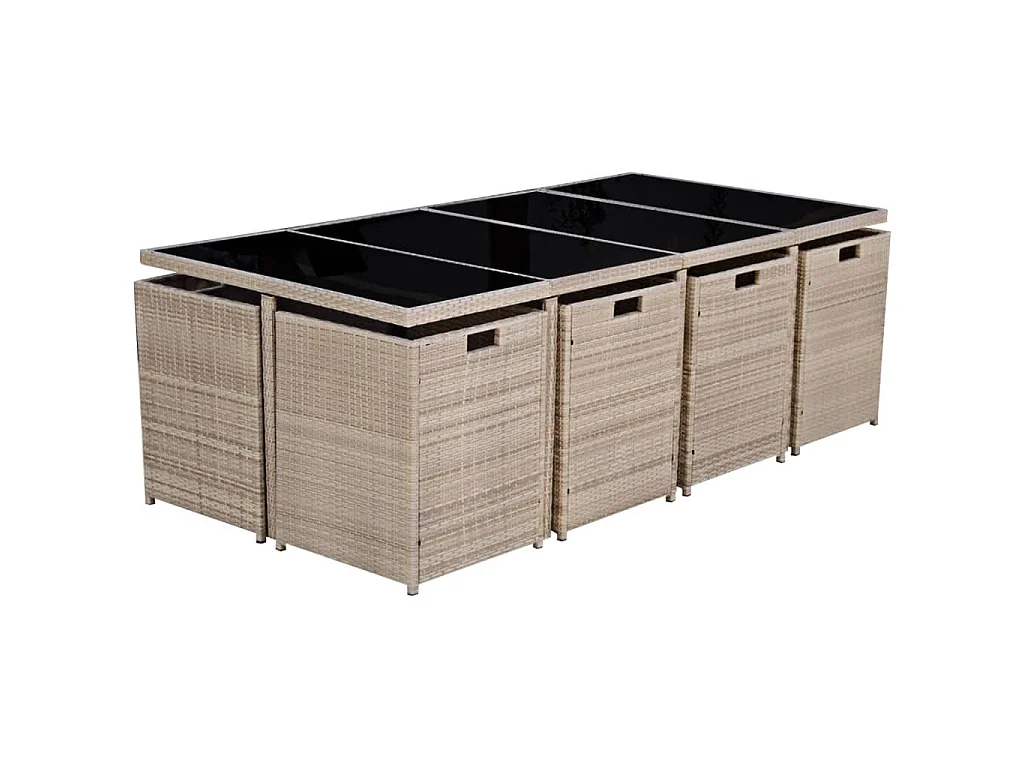 13-tlg. Garten-Essgruppe mit Auflagen Poly Rattan Beige