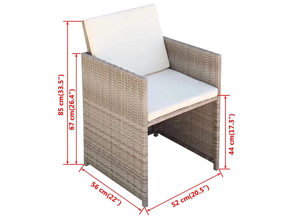 13-tlg. Garten-Essgruppe mit Auflagen Poly Rattan Beige