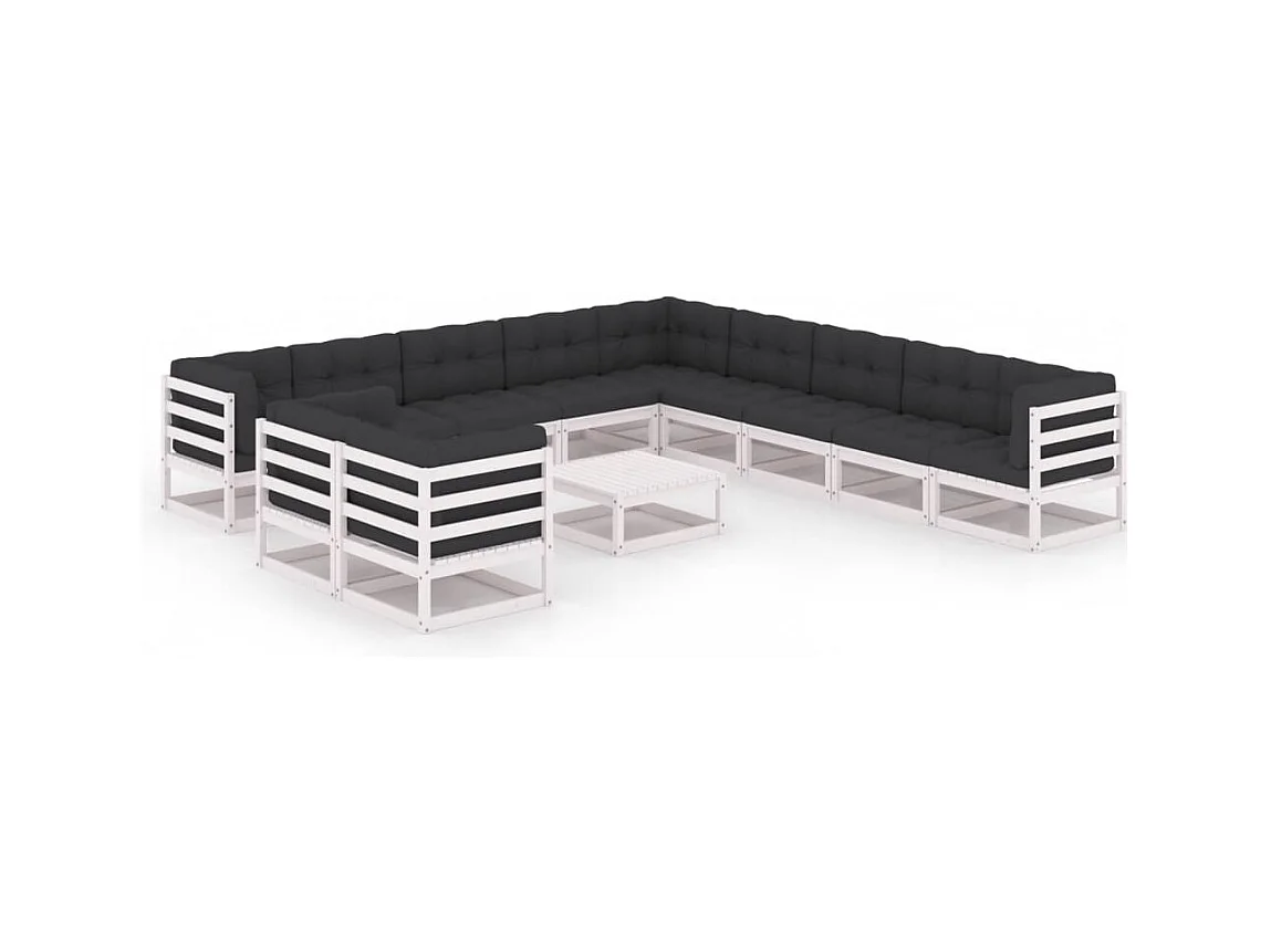 Set Divani da Giardino 12 pz Cuscini Bianchi Massello di Pino
