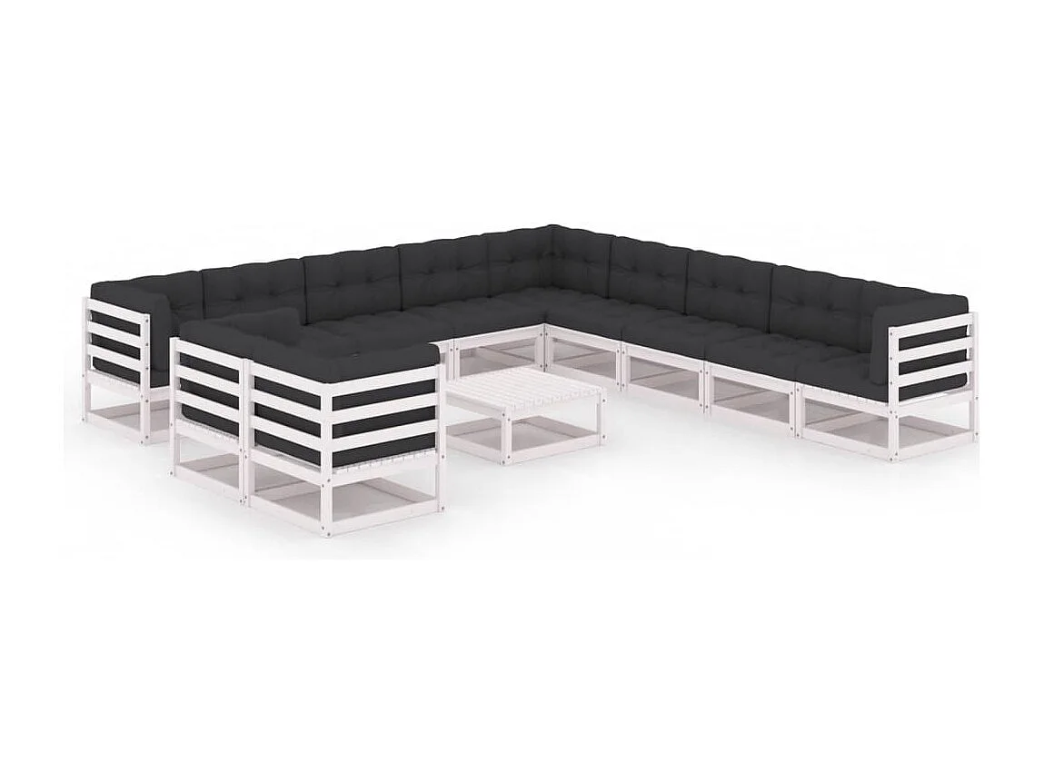 Set Divani da Giardino 12 pz Cuscini Bianchi Massello di Pino