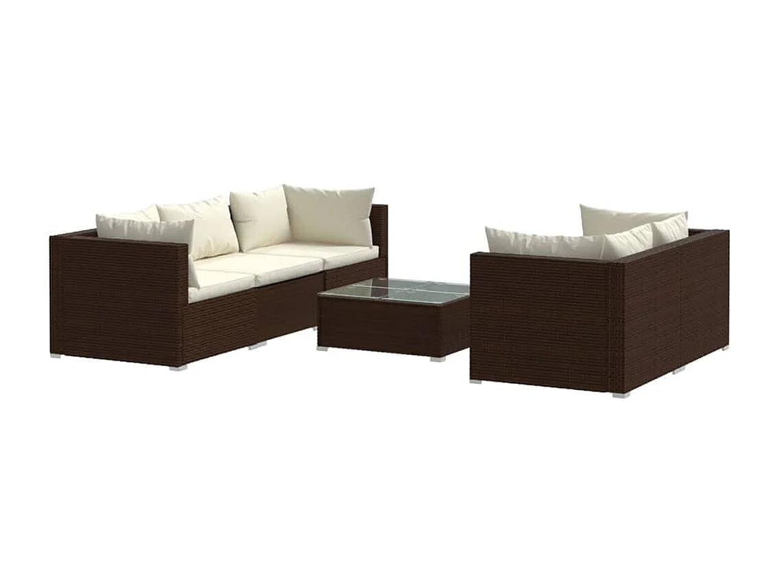 6-tlg. Garten-Lounge-Set mit Kissen Poly Rattan Braun